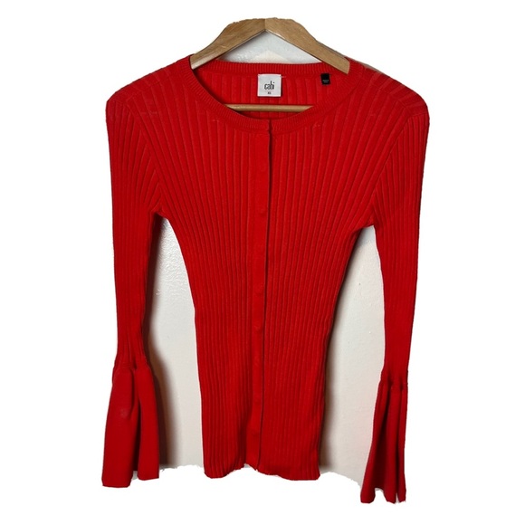 Cabi 5285 Trumpet Cardigan Sweater Bell Sleeve Red Snap Button Front Size XS - Picture 1 of 5